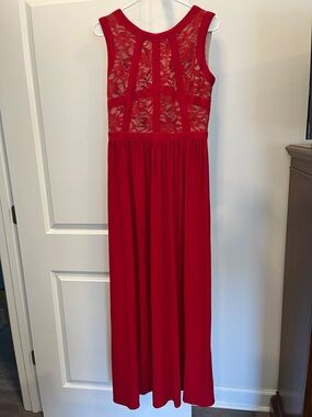 R&M Richards Red Lace Bodice Maxi Dress